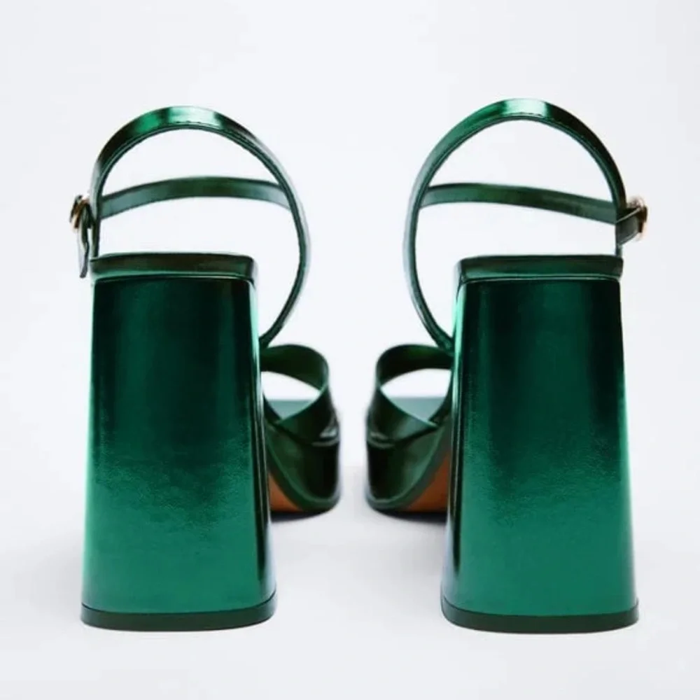 Zara Emerald Green Ankle Strap Platform Sandals - Picture 3 of 11